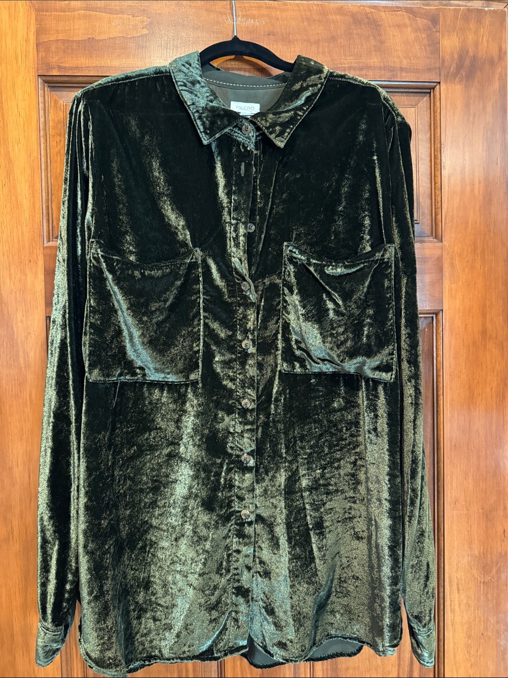 Pilcro from Anthropologie Velvet Button-Front Shirt - Olive Green